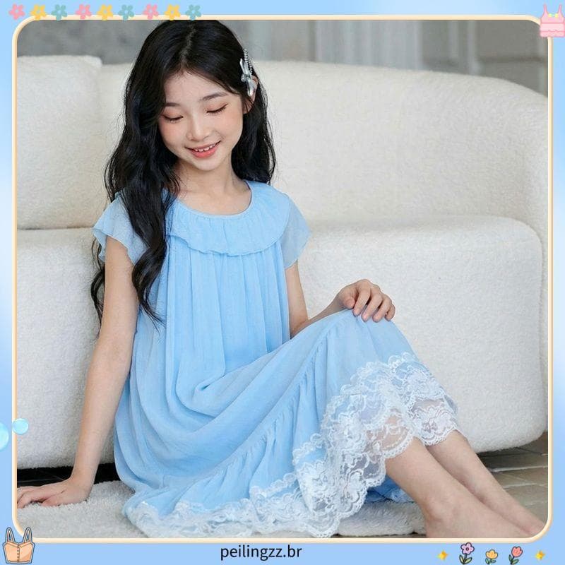 Crianças crianças camisola feminina verão menina estilo princesa menina palácio fada algodão gelo seda pijamas médio gra