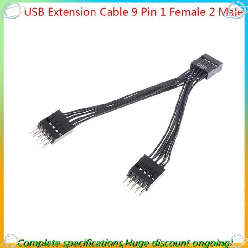 2 Unidades Cabo De Extensão USB Da Placa-Mãe Do Computador Preto 9 Pinos 1 Fêmea Para 2 Macho Y Splitter De Áudio HD PC