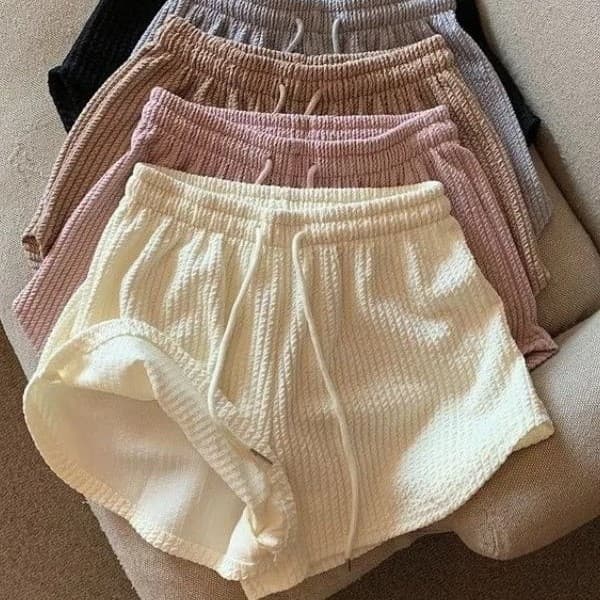 Shorts Femininos Estilo Waffle, Novidade de Verão, Cintura Alta, Tamanhos Grandes, Calças Esportivas de Fitness Estilo C