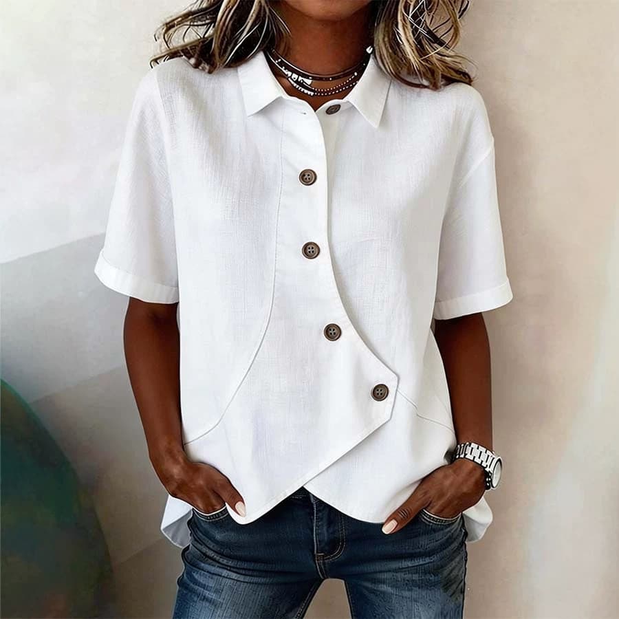 Camisa feminina Casual de cor sólida Irregular