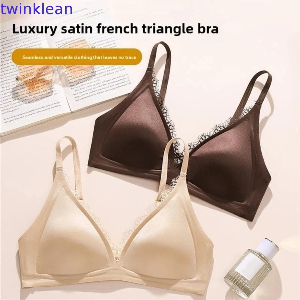 Sutiã Em V Sem Fio De Cetim TWINKLEAN , De Renda De Cor Sólida , Roupa Íntima Push Up Rastros