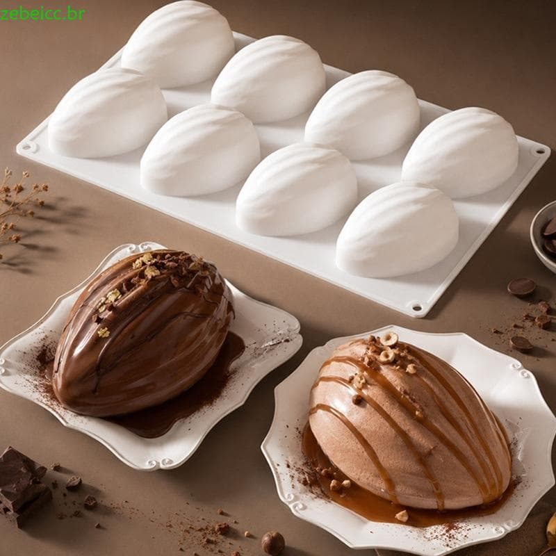 zebeicc Moldes Mousse Chocolate Silicone, 8 Cavidades, Concha Amêndoa, Sobremesa Flexível Para