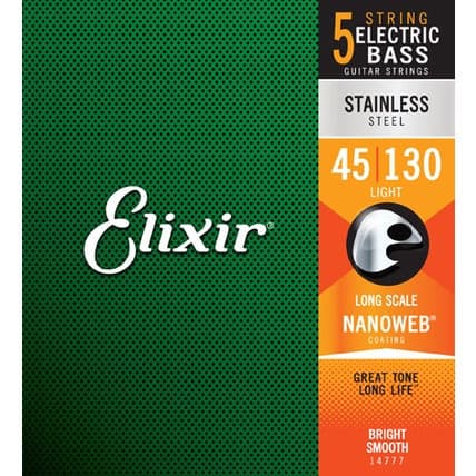 Cordas para Baixo Elétrico Elixir 5 Cordas 14777 45-130 Peças para Guitarra Aço Níquel Duráveis e de Longa Duração 14077