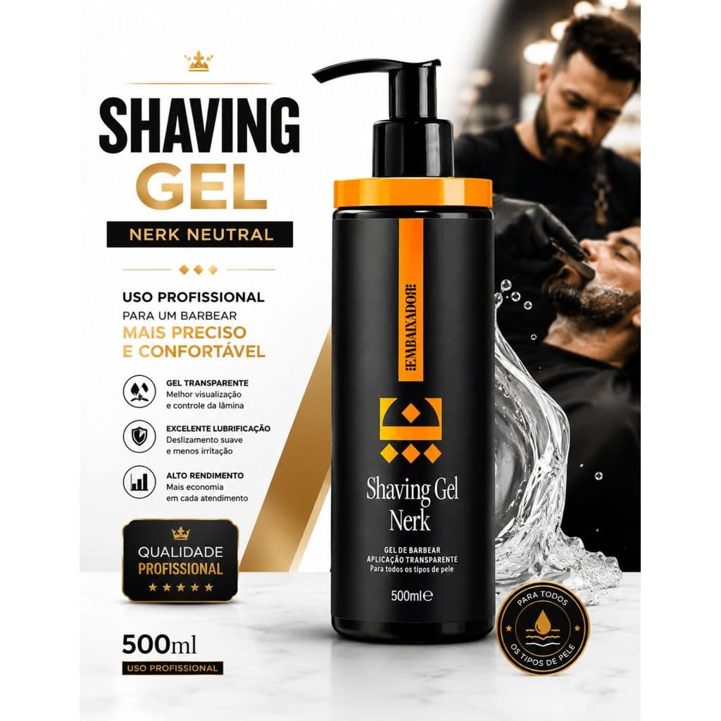 Nerk Shaving Gel Neutral 500ml Gel Para Barbear Profissional