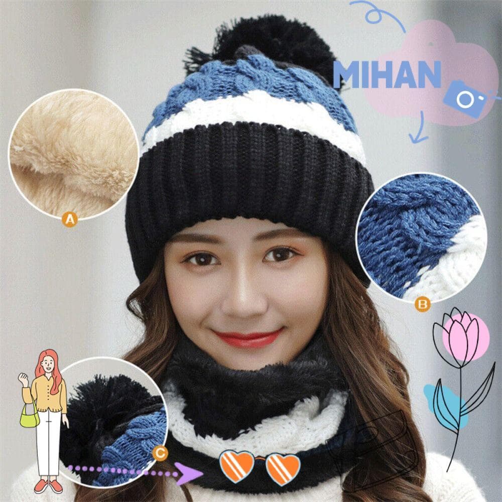 MH-BEAUTY 2 Pçs/Set Chapéu De Malha , Conjunto De Cachecol Macio Quente , Proteção De Pescoço Gorros De Pelúcia À Prova