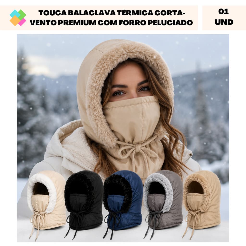 Touca Balaclava Térmica Corta-Vento Premium Com Forro Peluciado (1 Und)