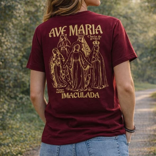 Camiseta Imaculada Ave Maria Nossa Senhora Cristã Fé Catolica 100% algodão