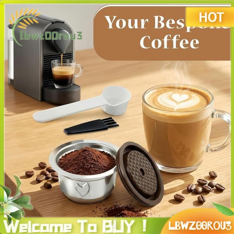 Kit De Cápsulas De Café Reutilizáveis Cápsula De Aço Inoxidável De 230ml Com Tampa De Silicone , Colher , Escova , Adult