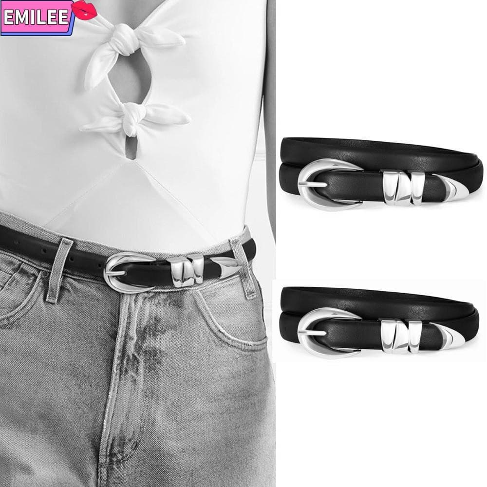 Cinto EMILEE, cinto ajustável de couro PU, fivela de anel de metal, cinto feminino simples E9PK