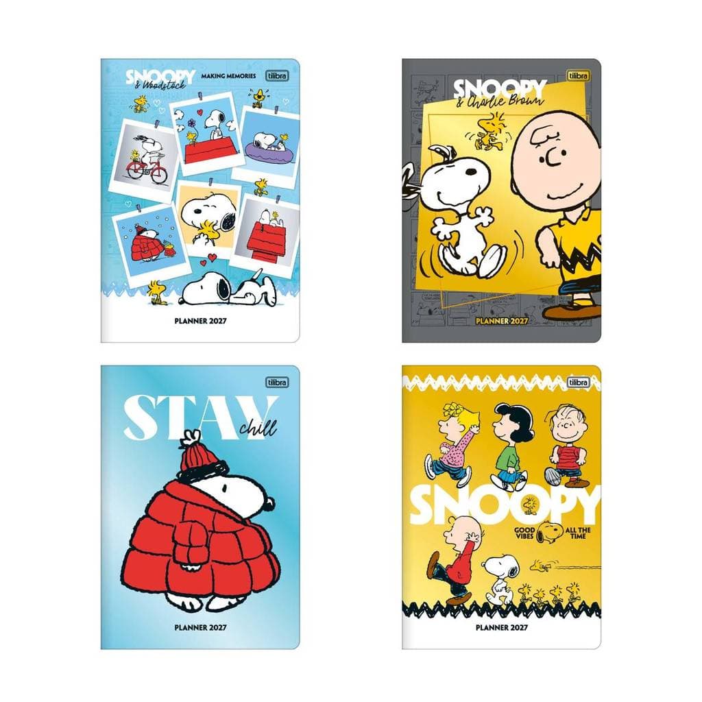 Agenda planner grampeado mensal Snoopy 2027 Tilibra