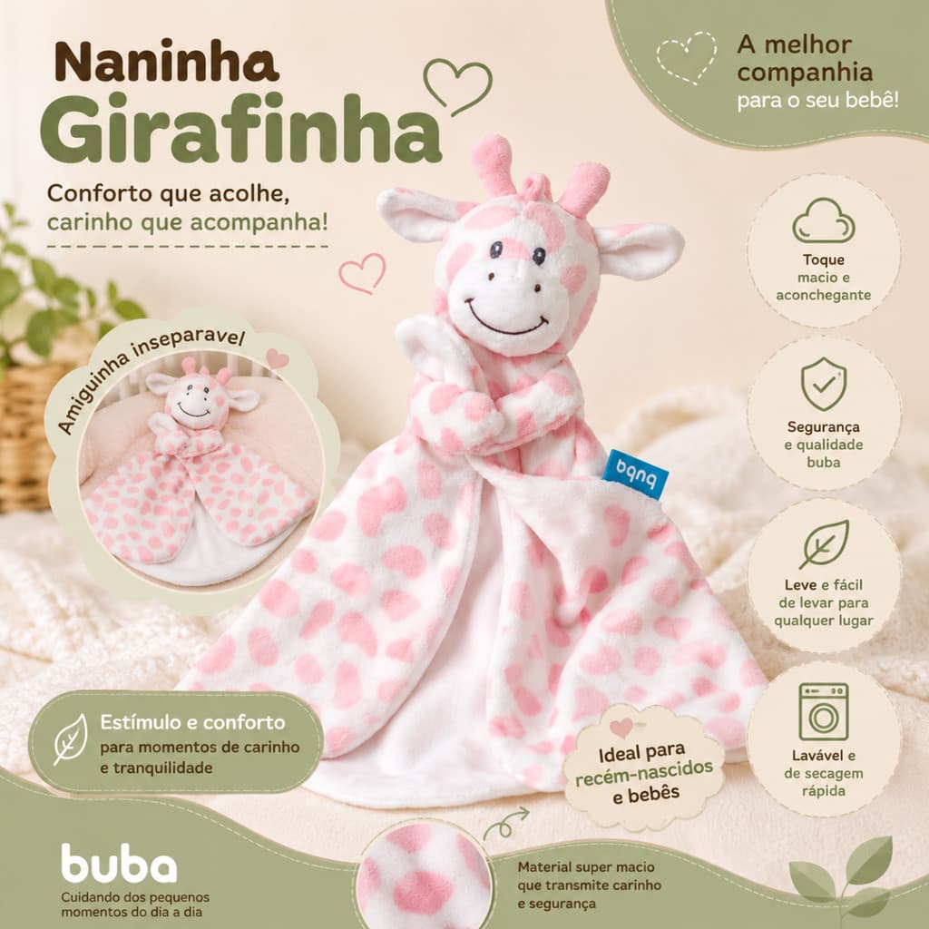 Naninha Para Bebe Antialérgica Paninho Buba  Bebê Girafa Hipoalergênica Macia Pelúcia