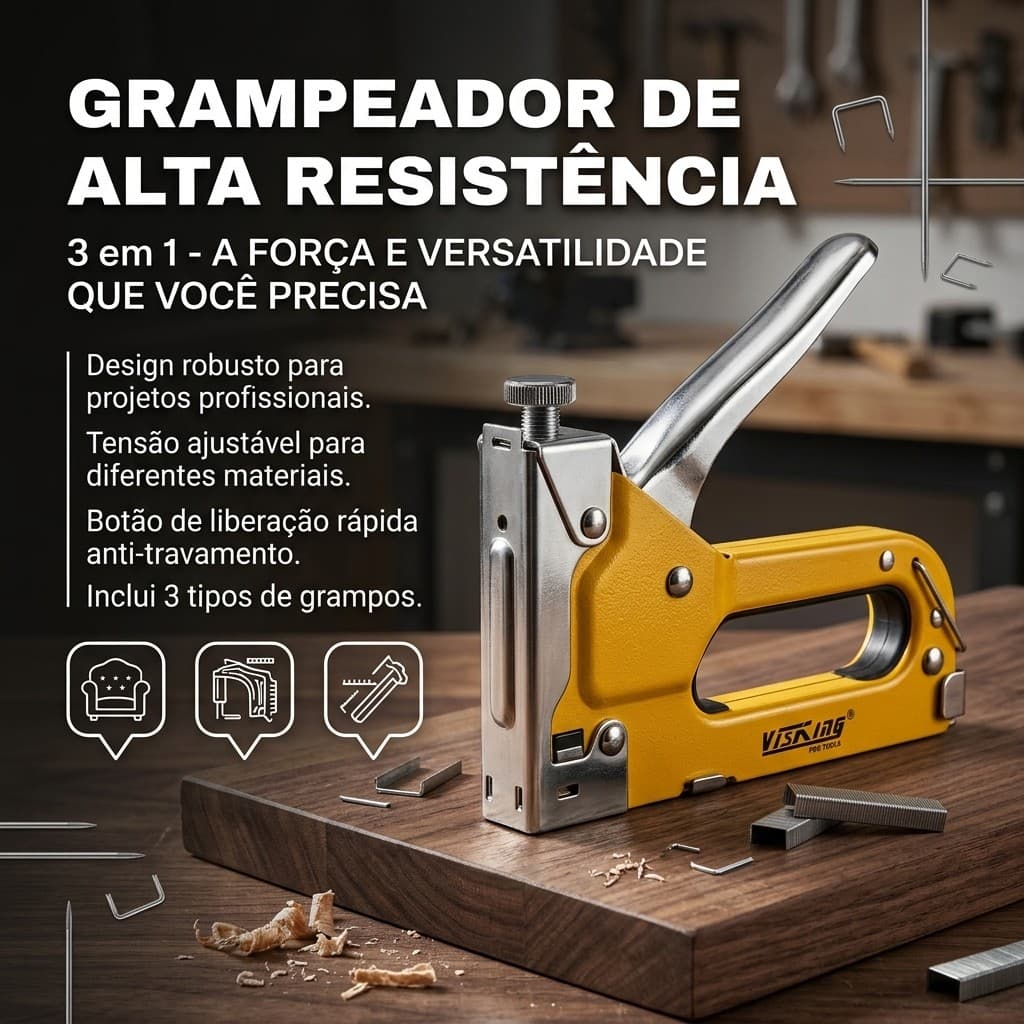 Grampeador De Tapeceiro Pinador 4-14mm Alta Pressão 3 Em 1 Durável Resistente Profissional