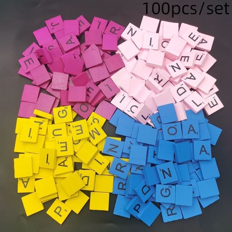 100 Pçs De Madeira Inglês Carta Chip Crianças DIY Educação Precoce Quebra-Cabeça Cartão De Jogo De Tabuleiro & Números P