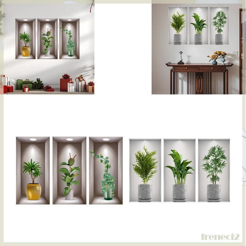 [Freneci2] 3 Unidades De Adesivos De Parede De Plantas Em Vasos , Decalques Verdes Removíveis Exclusivos À Prova D'água