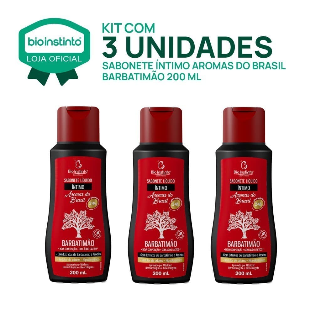 03 UN SABONETE BARBATIMÃO 200ml Líquido Intimo Bio Instinto Proteção Banho Ervas Aromas do Brasil