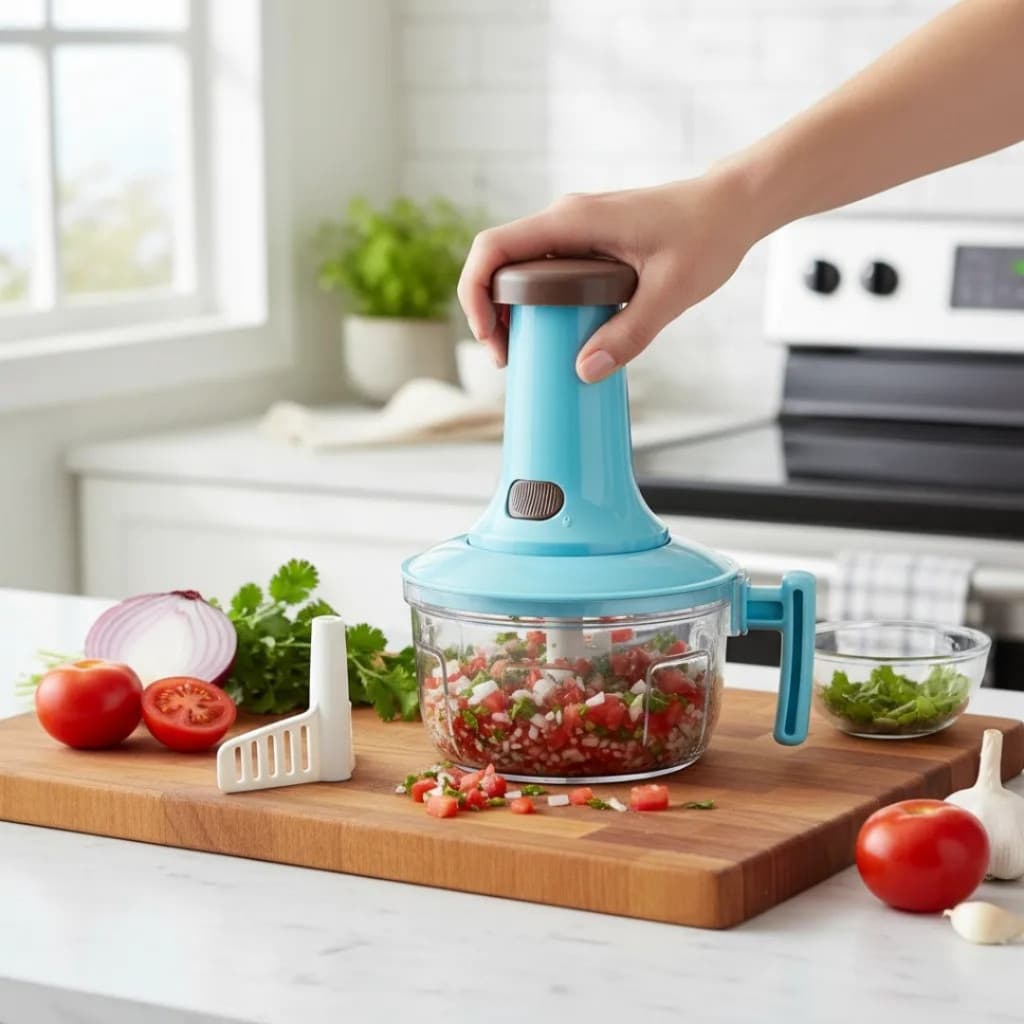 Processador Triturador De Alimentos Para Cozinha Manual Com 3 Lâminas Em Aços Afiadas700 ML