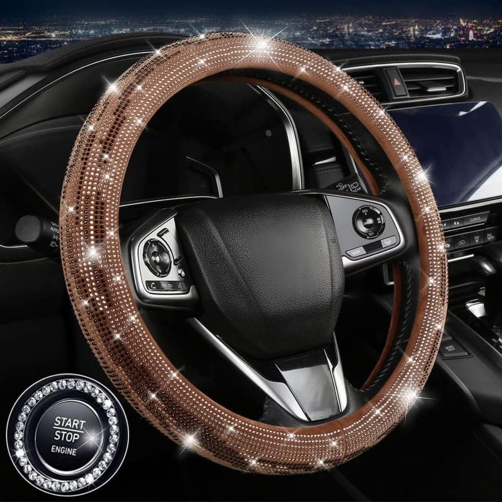 Capa de Volante com Strass de Cristal - Acessórios Brilhantes de Diamante para Volante de Carro e SUV para Mulheres, Hom