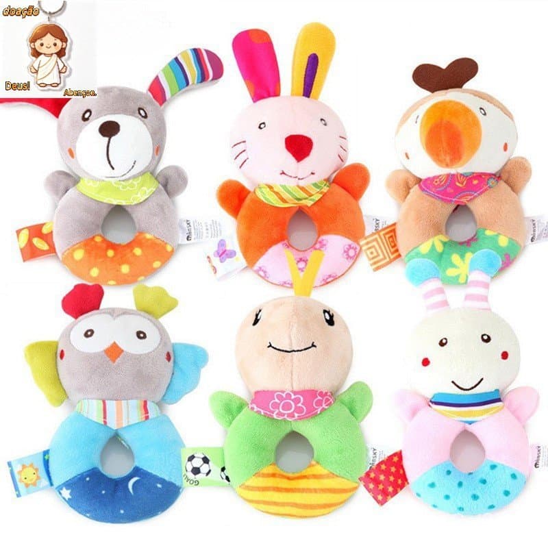 brinquedos para bebê Animais dos desenhos animados/sino de mão de bebê/brinquedo de pelúcia