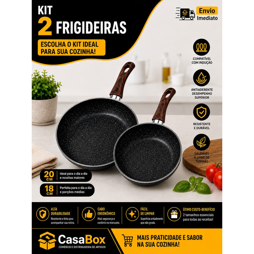 Jogo 2 Frigideiras 20cm e 18cm Cerâmica Antiaderente Indução Cabo Antitérmico Fogão Gás Elétrico  multiuso