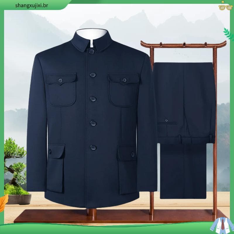 Zhongshan roupas pai idoso de meia-idade 70 a 80 anos de idade primavera outono topos idosos vovô roupas zhongshan terno