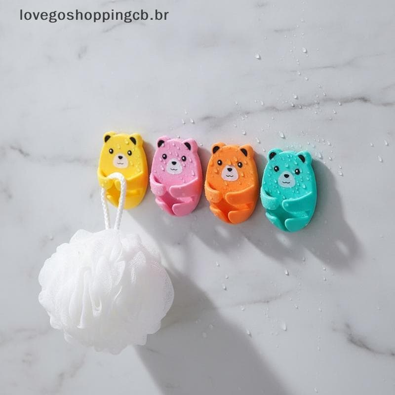 Newsandrainlo 4 PCS Bonito Urso Dos Desenhos Animados Adesivo Plug Holder Ganchos Sem Broca Cabides Livres De Danos Para