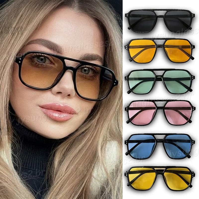 Retro Duplo Feixe Grande Quadro Oceano Lente Óculos De Sol Para Mulheres Moda Ao Ar Livre Condução Praia Resistente A UV