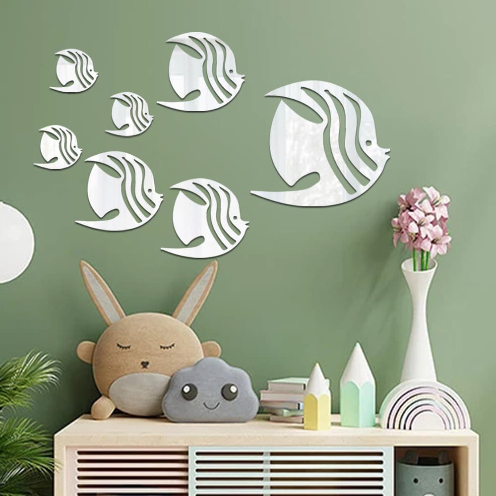 Desenhos animados oceano peixe acrílico espelho adesivos de parede sala estar quarto das crianças capa parede decoração