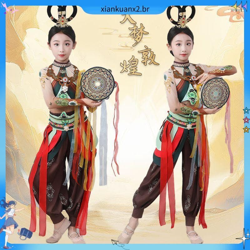 Crianças crianças Dunhuang fetian desempenho dança desempenho traje meninas mil mãos Guanyin Xixia princesa dança clássi