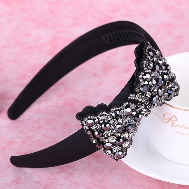 Tiara de diamante requintada, design de laço elegante, acessório de cabelo feminino, tiara larga XFDL