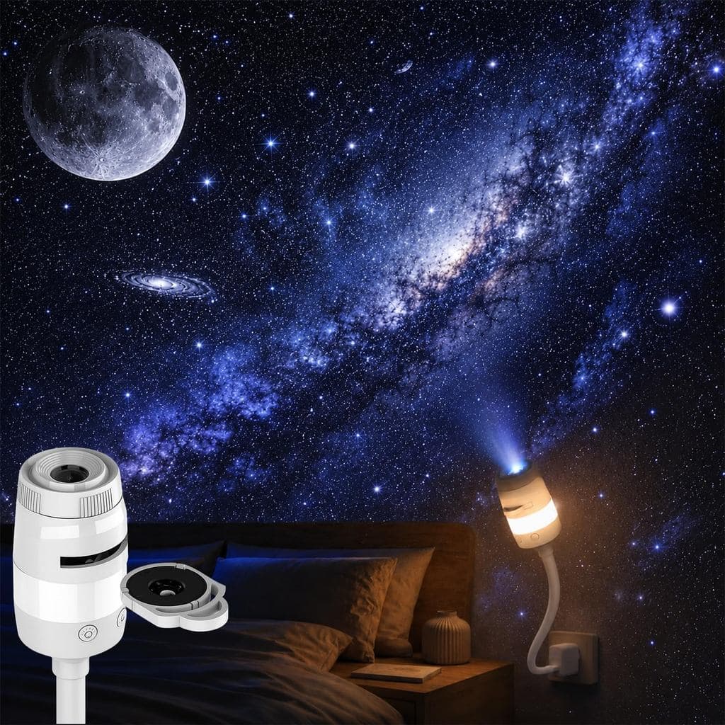 Projetor de Luz Noturna Galaxy Star, Luz Noturna LED Multicolorida 2 em 1 com USB, com 13 Filmes Projetores para Decoraç