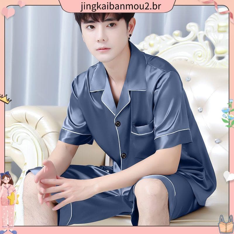 Pijamas masculinos verão fino de manga curta Casual Plus Size pijamas masculinos verão de meia-idade juventude primavera