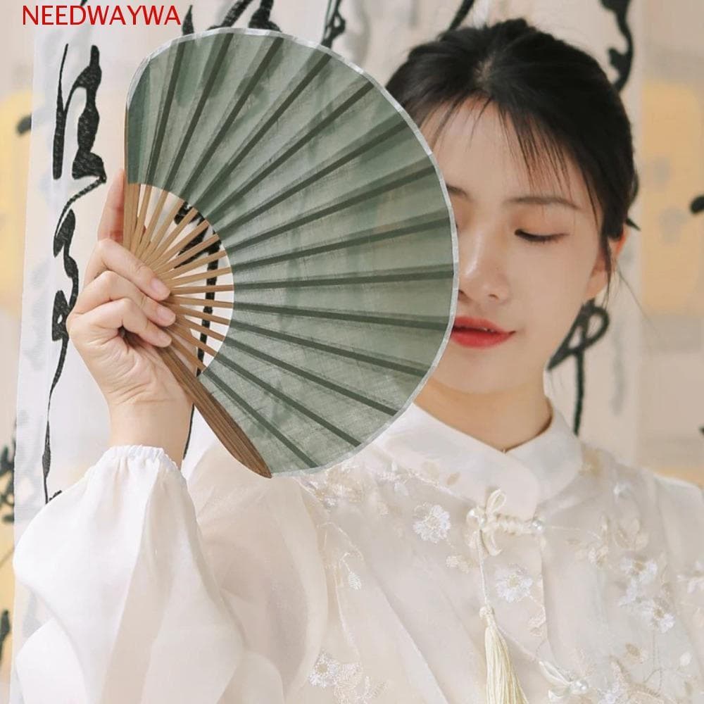 NEEDWAYWA Mini Ventilador De Concha , Pano De Linho De Algodão Mão Dobrável Chinês , Portátil Retrô Suave Estilo