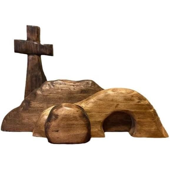Cena de Páscoa do Túmulo Vazio, Conjunto de 4 Peças de Túmulo de Páscoa em Madeira, Cena de Natividade de Jesus Feita à