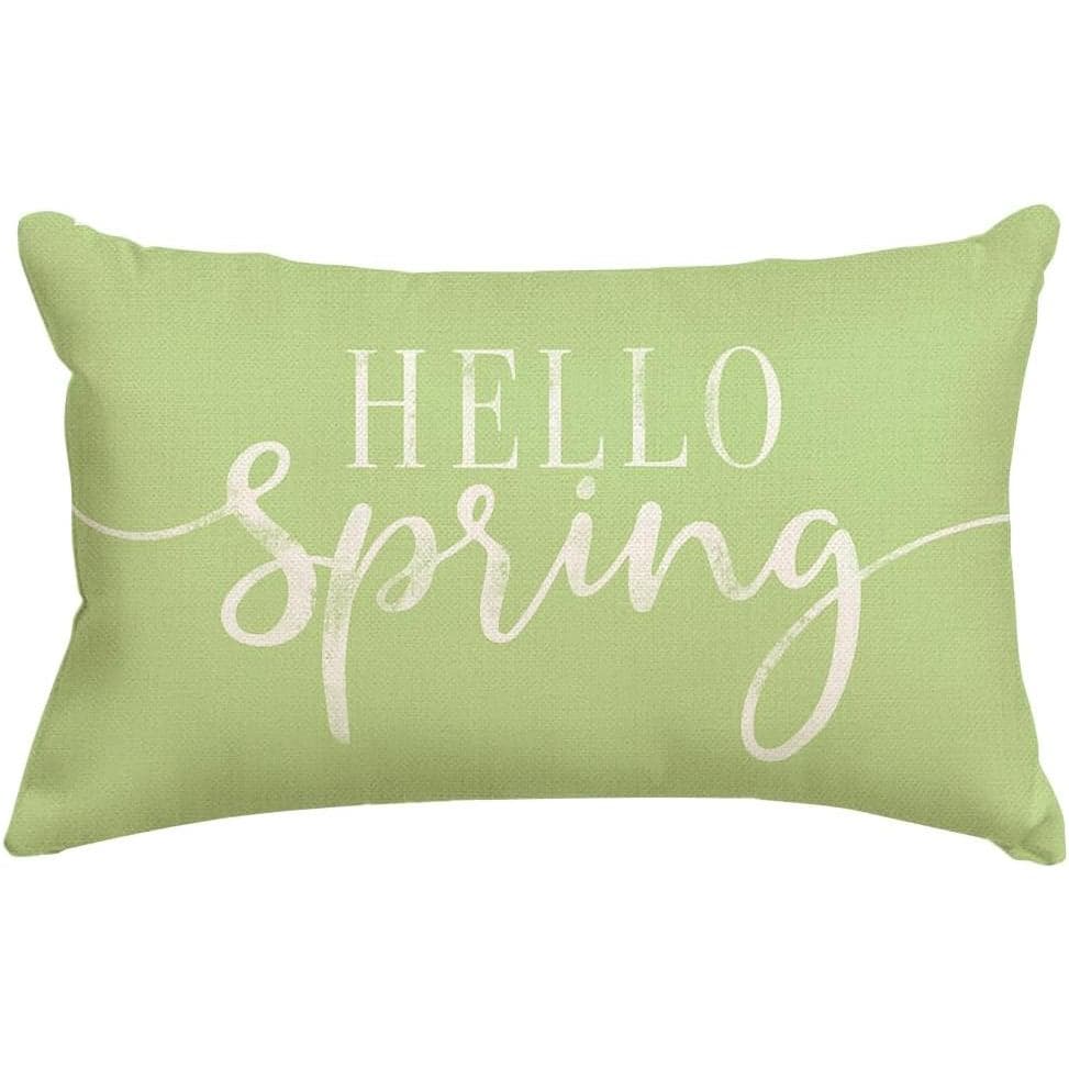 Capas de Almofada Hello Spring 12x20 Polegadas, Capas Decorativas Sazonais em Verde Estilo Fazenda, Capas de Almofada Ma