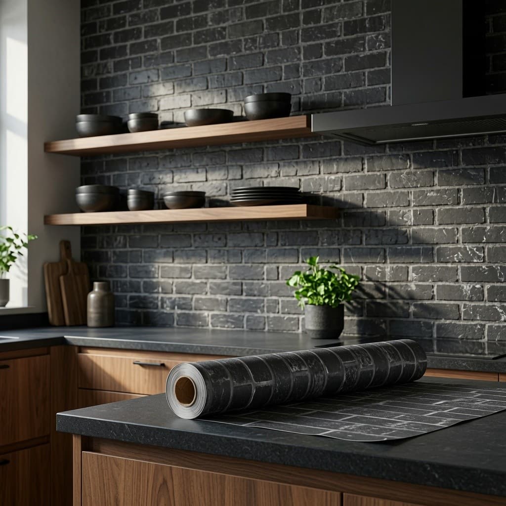 Papel de Parede Tijolinho Preto Autoadesivo Fácil Instalação Para Sala Cozinha Banheiro Impermeável