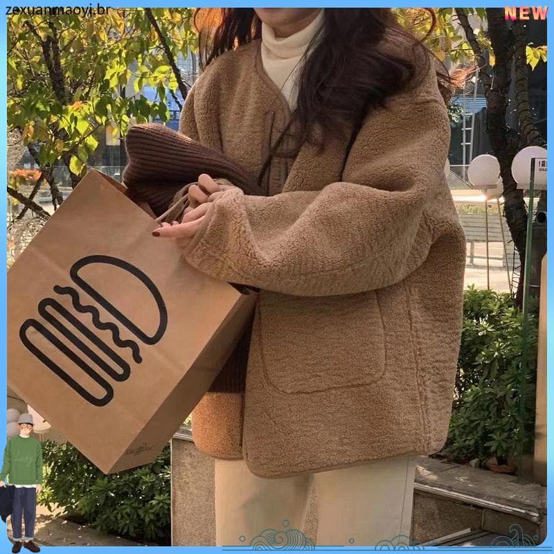 2026 outono inverno novo estilo High-End estilo coreano suave nicho Design engrossado jaqueta de lã de cordeiro feminino
