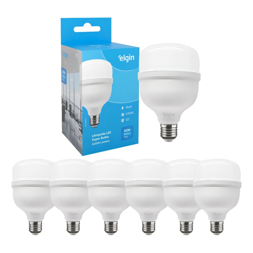 Kit 6 Lâmpadas Super Bulbo Alta Potência Led 50w - Elgin Cor Branco-frio