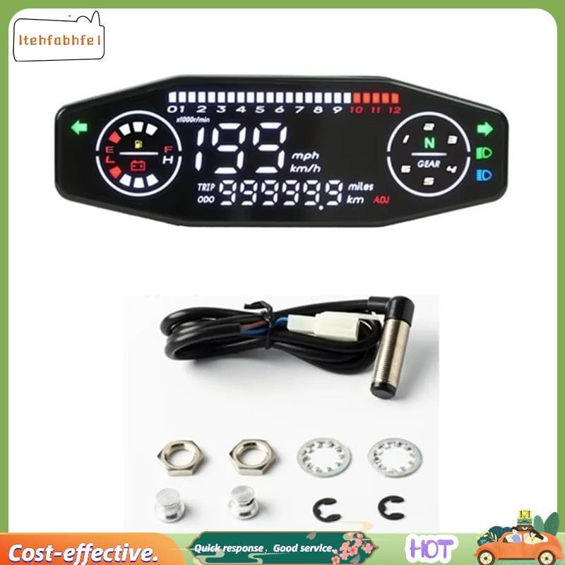 Velocímetro Digital Universal Para Motocicleta , 12V , LED , Medidor De Óleo , Tacômetro , Display LCD , Painel De Instr