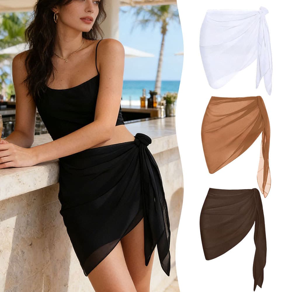 Estoque Pronto Para Mulheres , Saia Transparente De Chiffon Natação Com Nó Auto-Gravata , Sarongue , Saída De Biquíni De