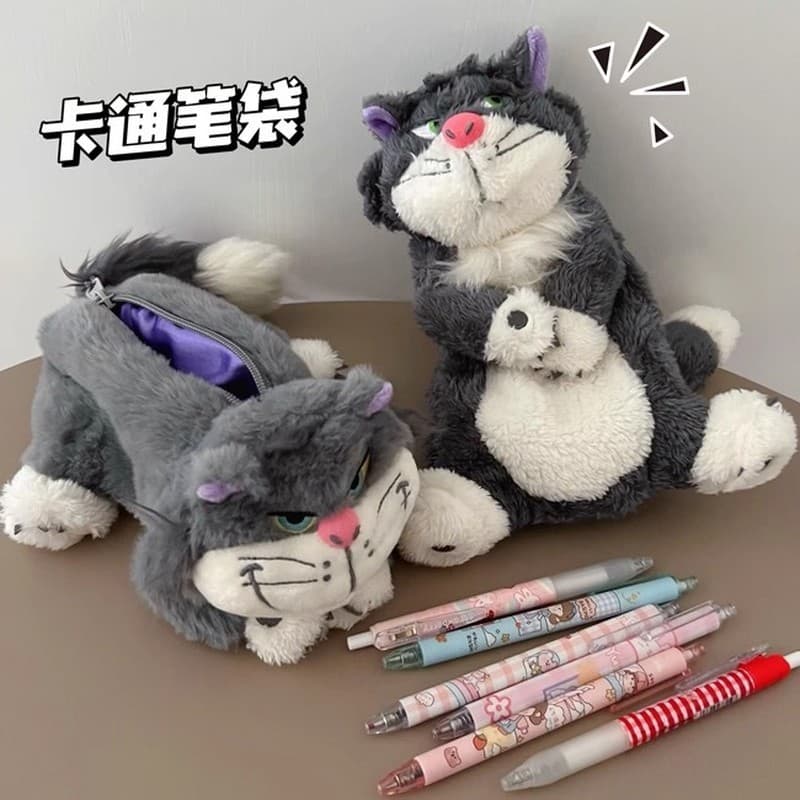 Bonito dos desenhos animados lúcifer caso de lápis de pelúcia forma engraçada gato saco de armazenamento artigos diverso