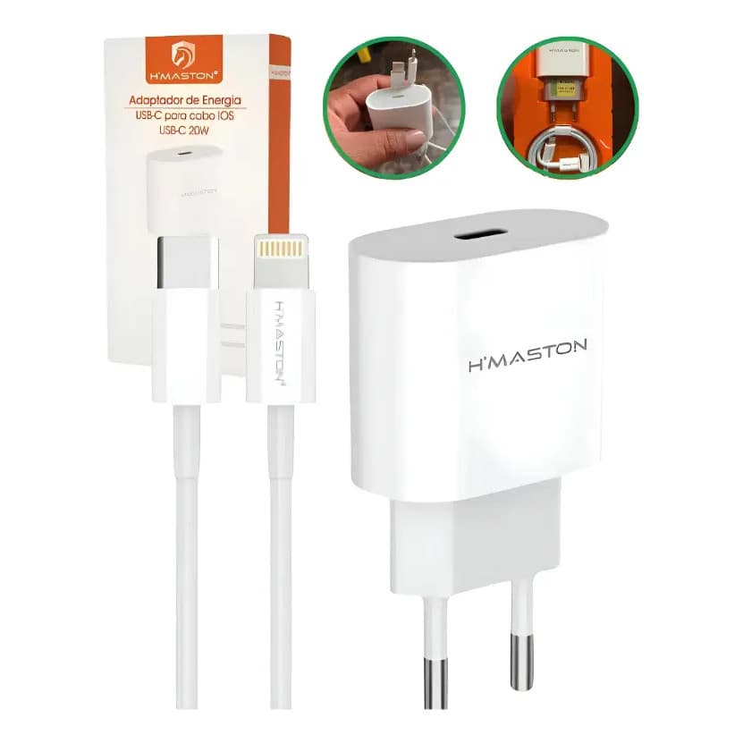 Carregador H'maston Turbo 30w Para Iphone 11 12 13 14 Promax