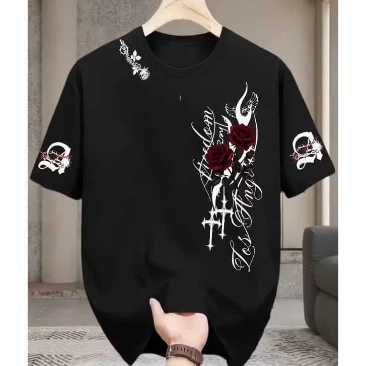 Camiseta T-shirt Unissex Streetwear Y2K Cyber Grunge Estampa Rosas Los Angeles