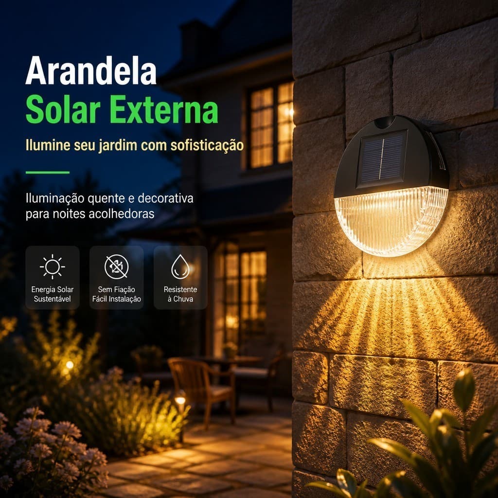 Kit 2 Arandela de Parede Energia Solar Branco Quente ou RGB À Prova D'Água Para Área Externa Fixa