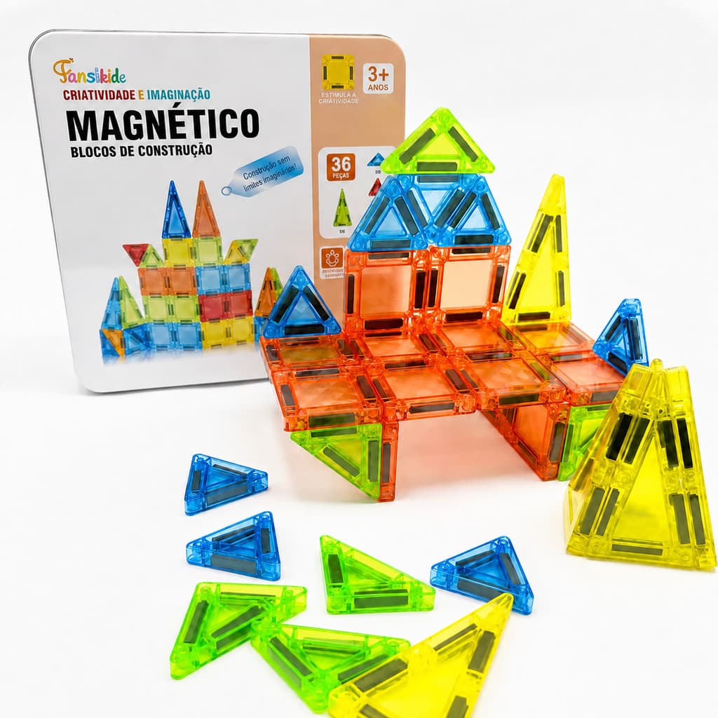 Blocos Magnéticos 36 Peças com Estojo de Viagem Montessori