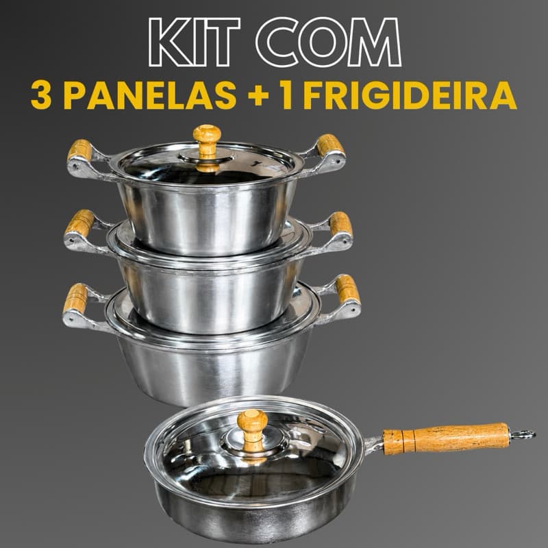 Kit 3 Panelas De Alumínio Fundido Nº20/22/24 Cm+ Frigideira Nº20