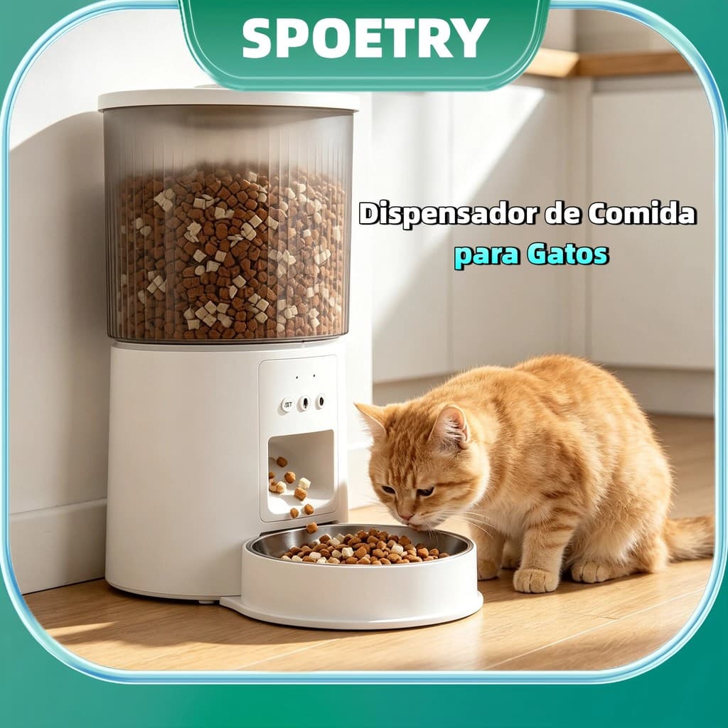 Dispensador de Comida para Gatos Alimentador Pet 4L com Controle por App Wi-Fi e Tigela de Aço