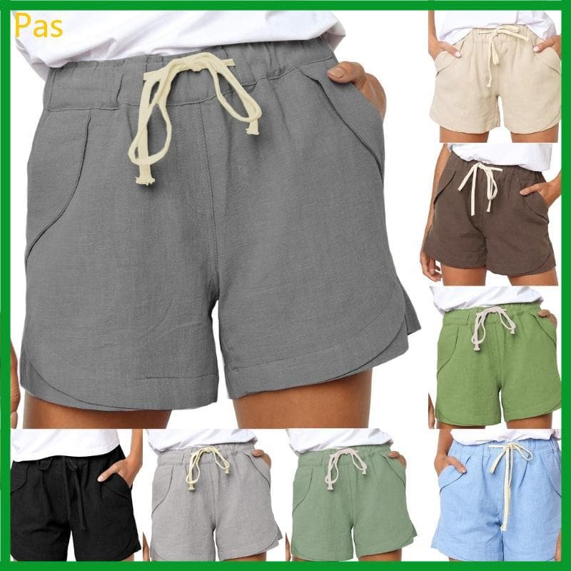 Shorts Femininos Casuais Cordão Cintura Elástica E Bolsos Soltos