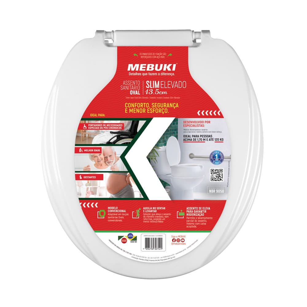 ASSENTO SLIM ELEVADO 13,5CM BRANCO MEBUKI