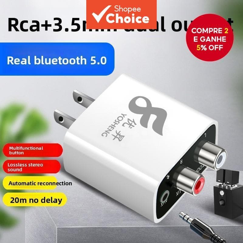 Receptor Bluetooth 5.0, transforma caixas de som antigas em amplificadores de áudio para reprodução sem fio. Saída RCA