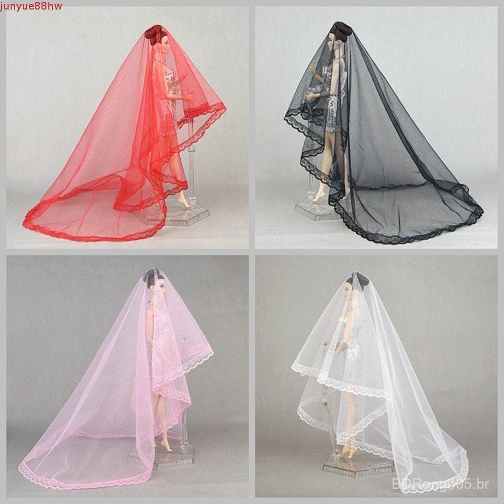 JUNYUE Boneca Véu De Renda , Cocar De Noiva , Chapéu Branco Longo Casamento 1/6 BJD